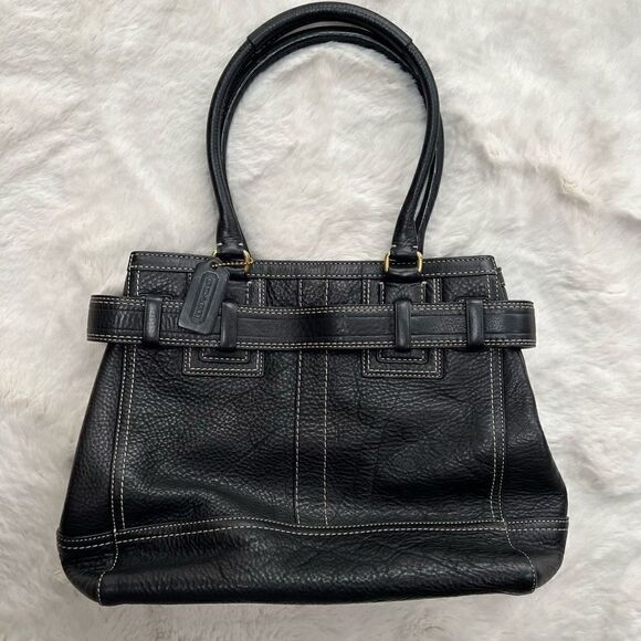 Vintage Coach Bag Y2K Black Leather Gold Hardware Top Handle Handbag Purse - Picture 2 of 11